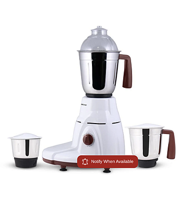 Rialto Mixer Grinder, 750W With 3 Thicker Steel Jars, Die-cast Jar Base, Sharp Blade, 5 Years Warranty on Motor, White & Brown